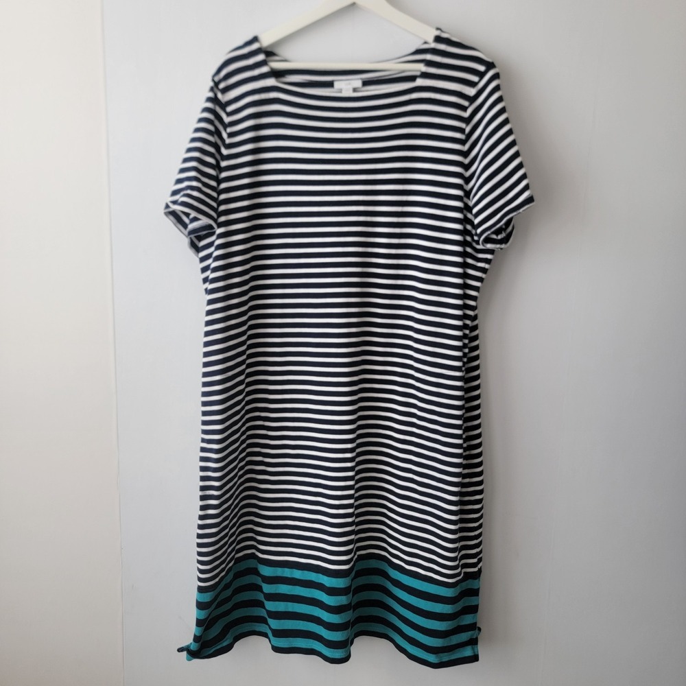 J Jill women's Striped t-shirt Dress sz 2X Short Sleeve Coastal Pockets Preppy